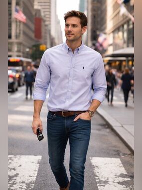 Polo Ralph Lauren THISTLE Men's Contrast Trim Cotton Oxford Shirt, XL